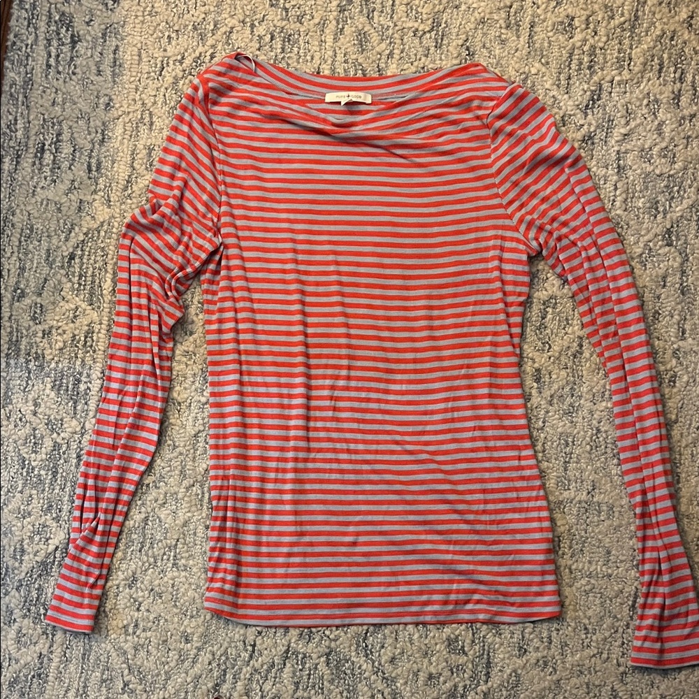 Pure + Good Women's Striped Boat Neck Sweater - Red and Light Blue